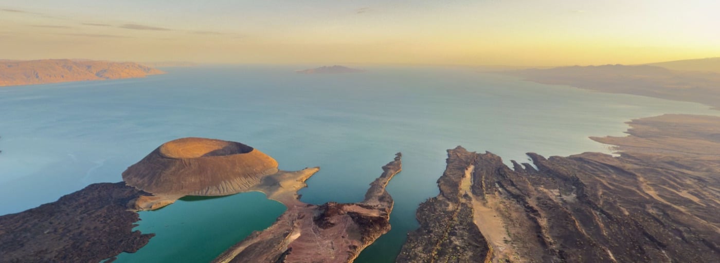 Aerial over Kenya’s lakes at dawn