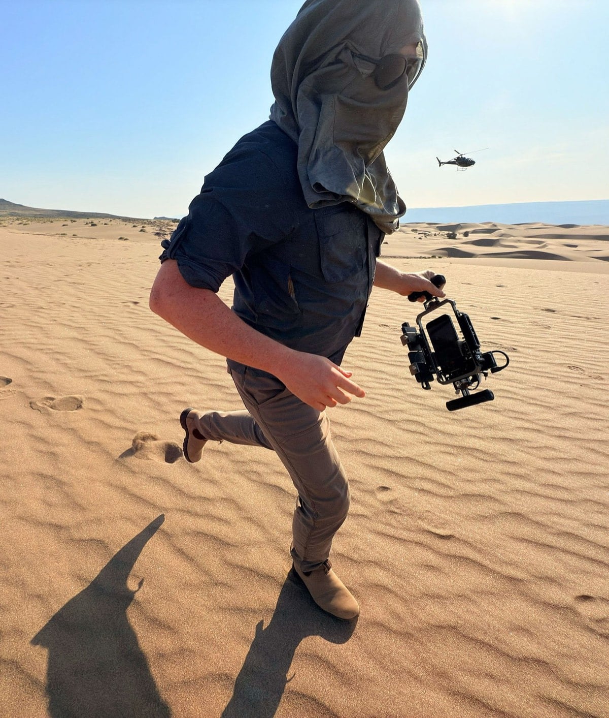 Filming on the run across the dunes