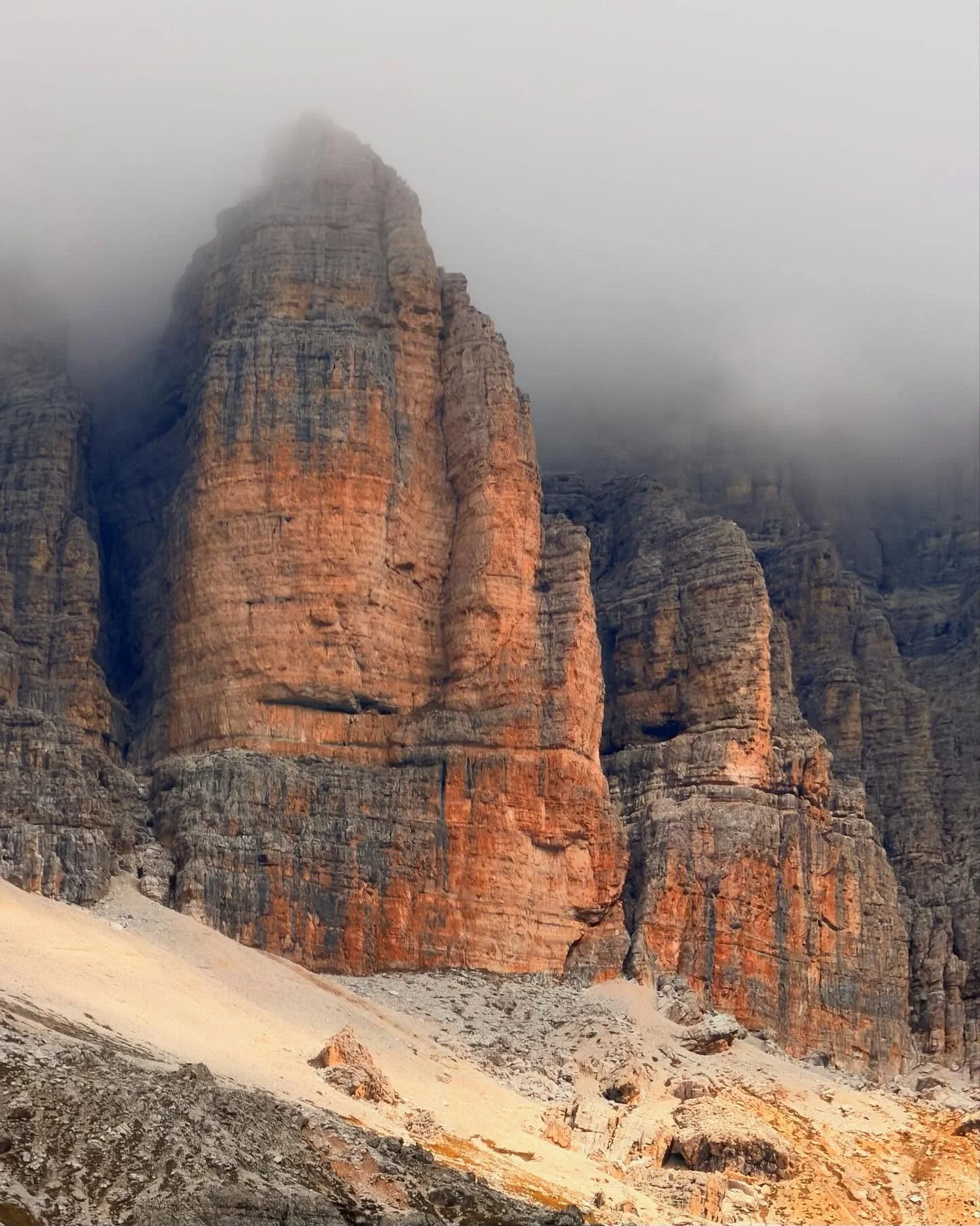 Rock towers of the Dolomites in cloud, shot on iPhone 17 Pro